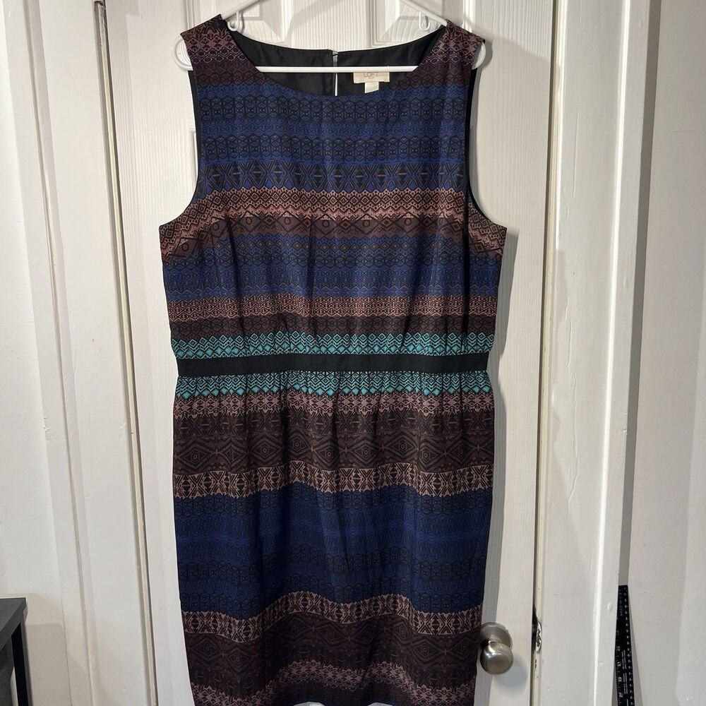 LOFT Sleeveless Patterned Mini Dress in Navy, Teal & Brown